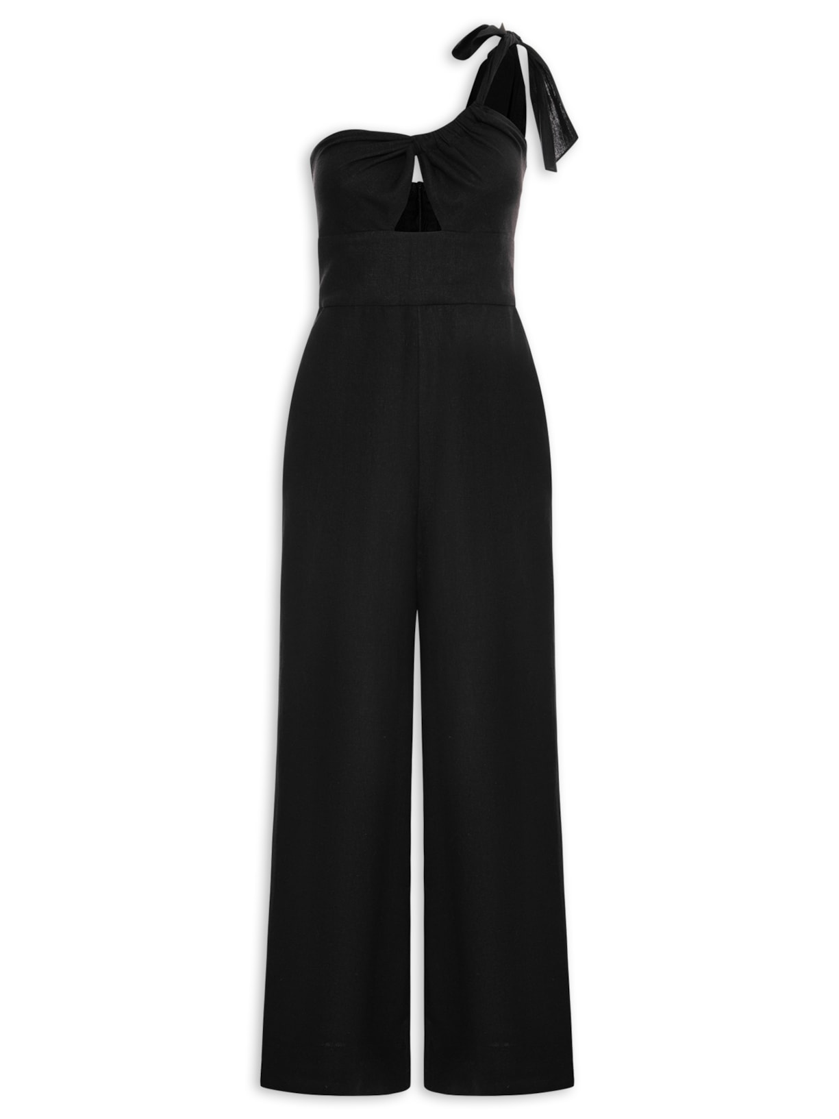 Macacão Feminino Linho Amarração Ombro - Preto