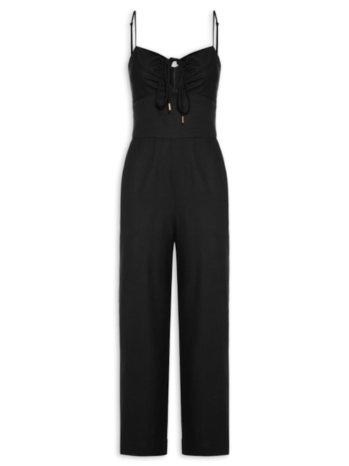 Macacão Feminino Linho Busto Vazado - Preto