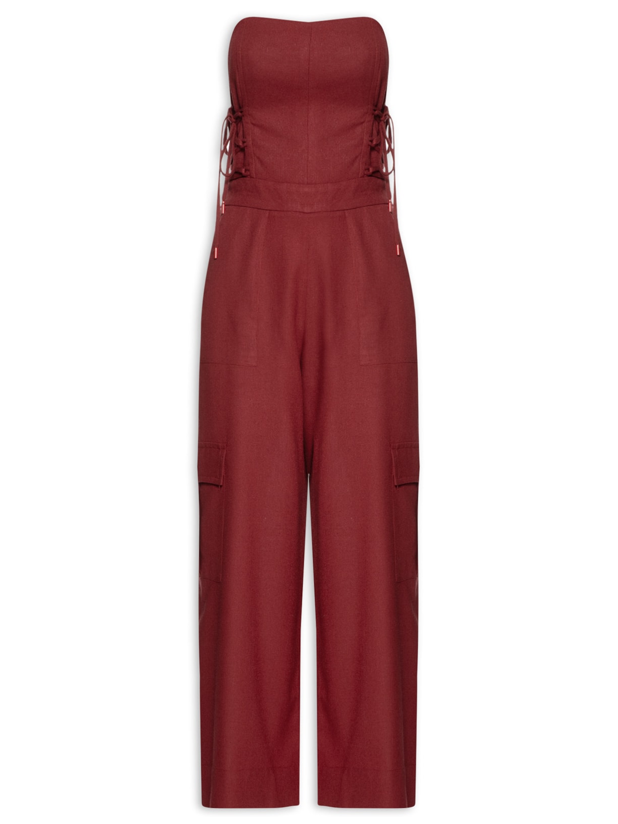 Macacão Feminino Linho Com Amarração Lateral - Vermelho