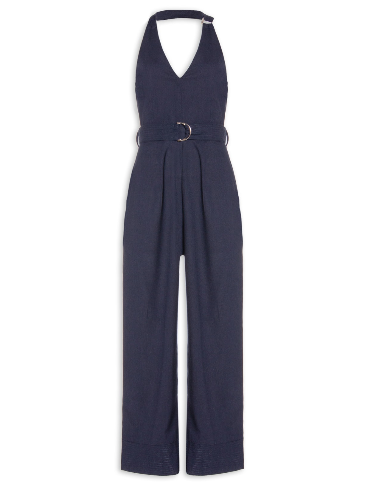 Macacão Feminino Linho Com Cinto - Azul