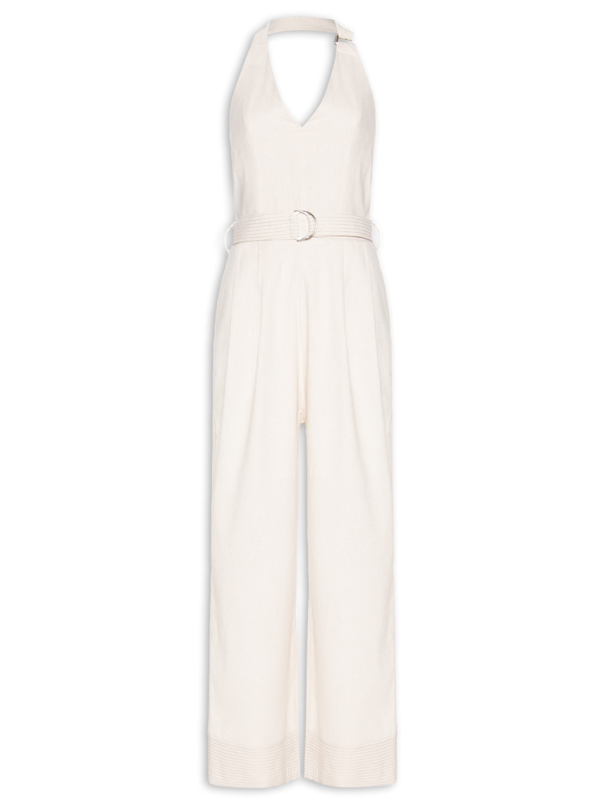 Macacão Feminino Linho Com Cinto - Bege