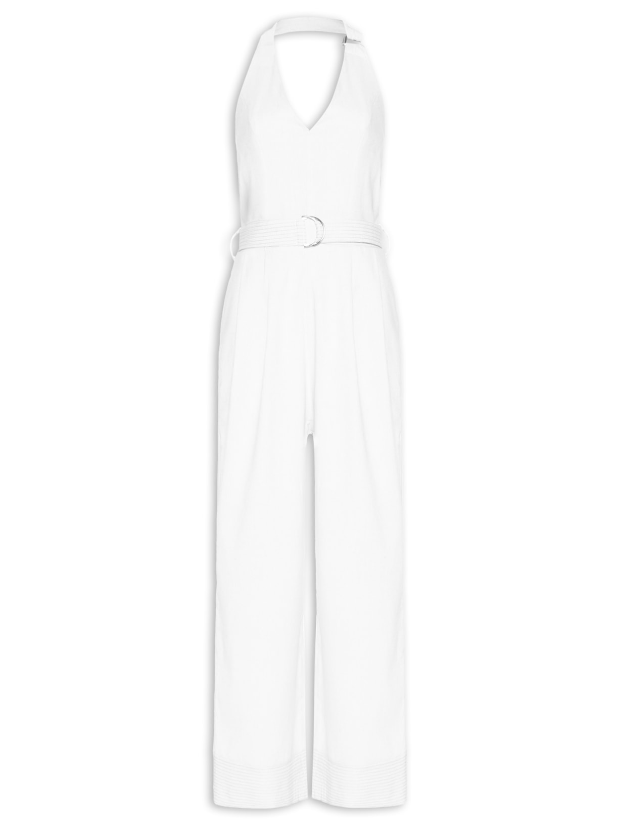 Macacão Feminino Linho Com Cinto Branco Basiq