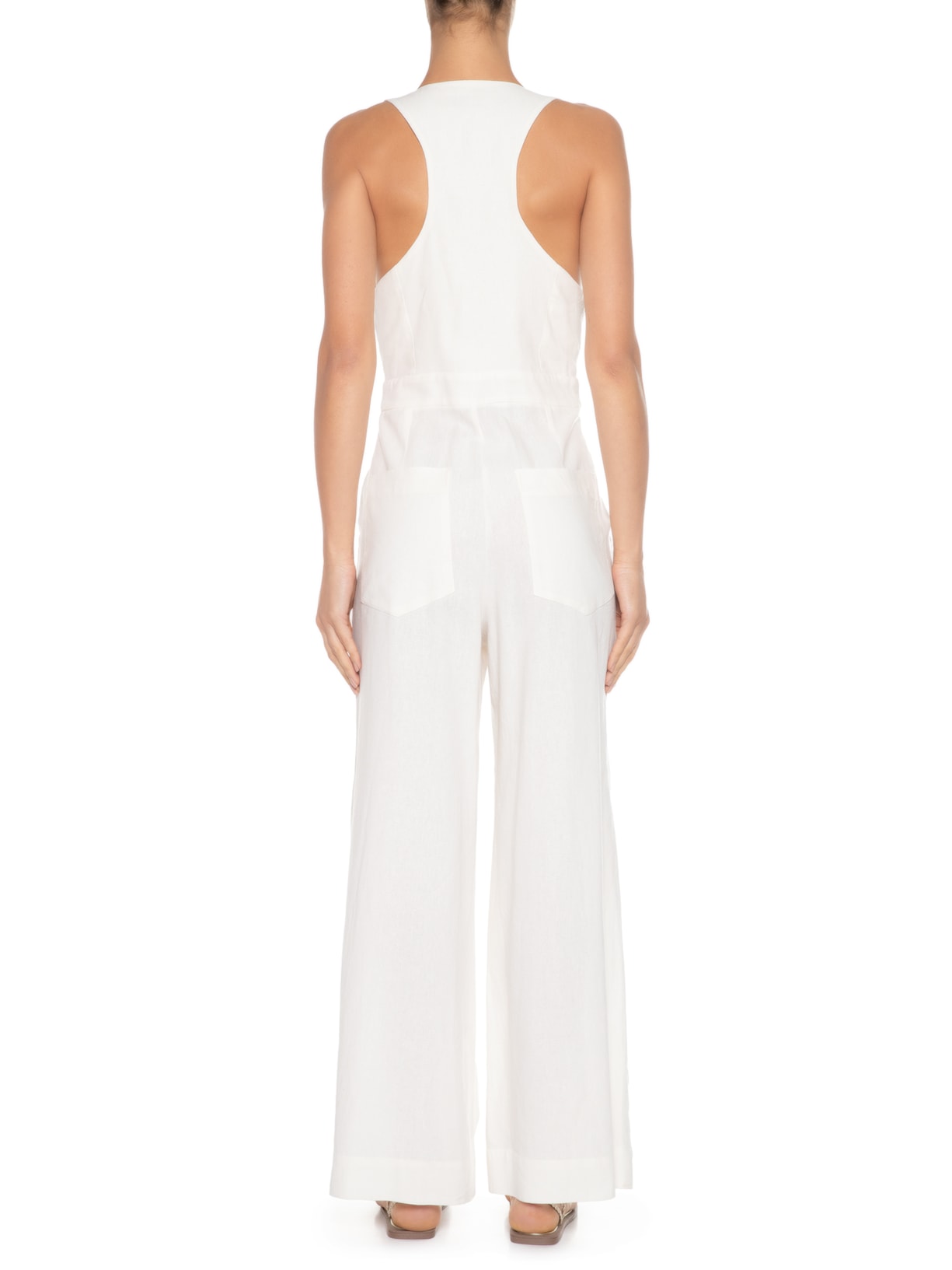 Macacão Feminino Linho Decote Nadador Off White Dress To