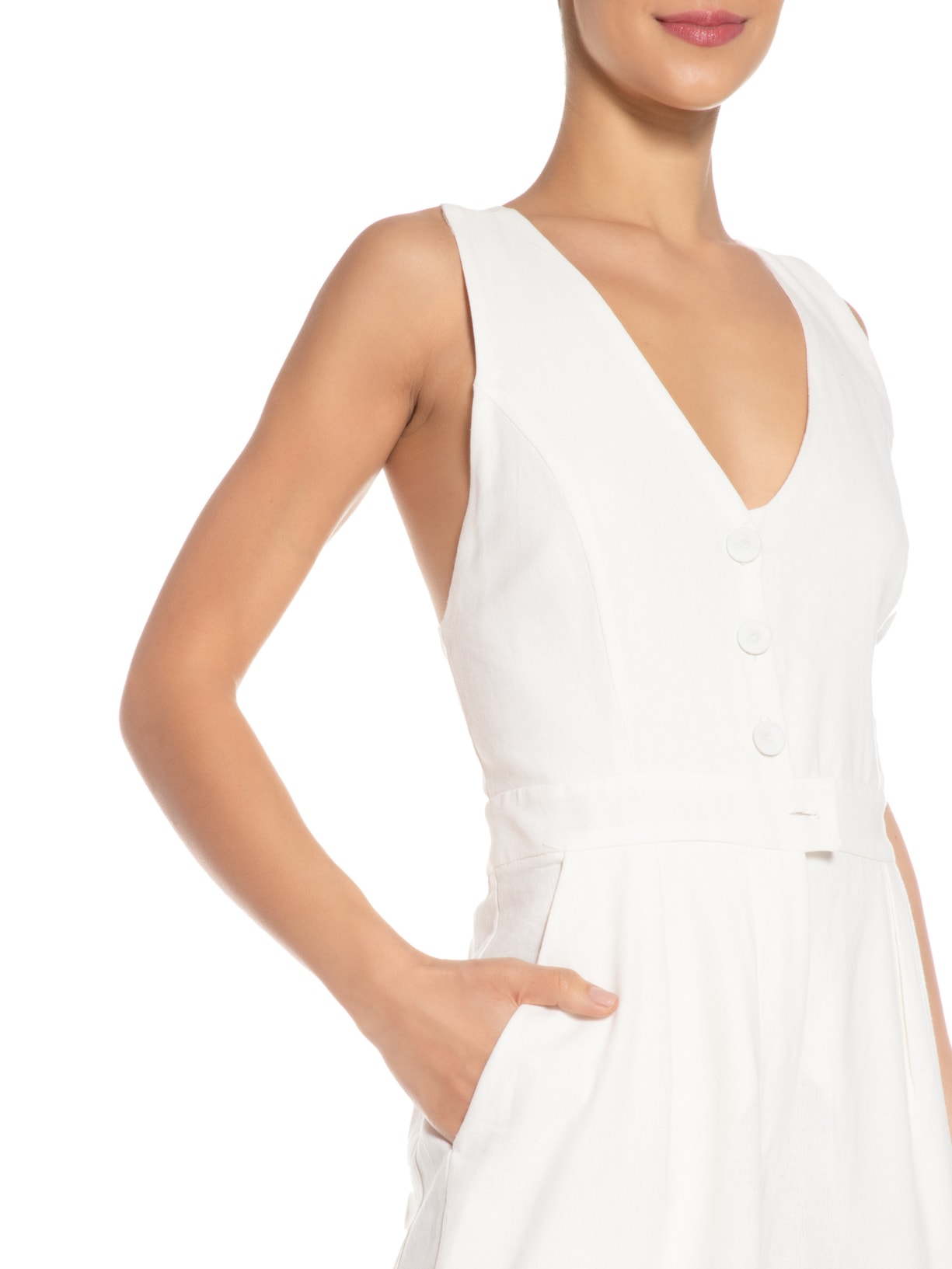 Macacão Feminino Linho Decote Nadador Off White Dress To