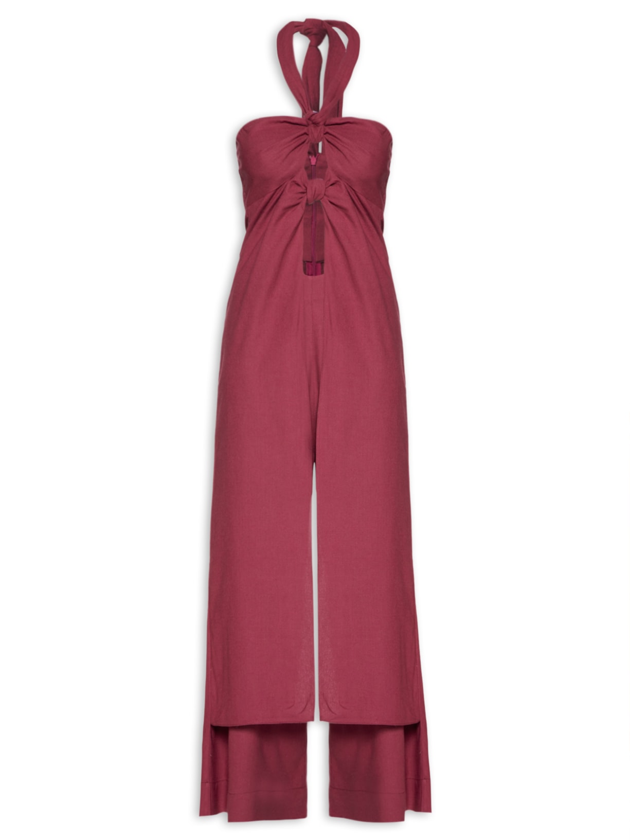 Macacão Feminino Linho Duplo Nó Frente - Rosa