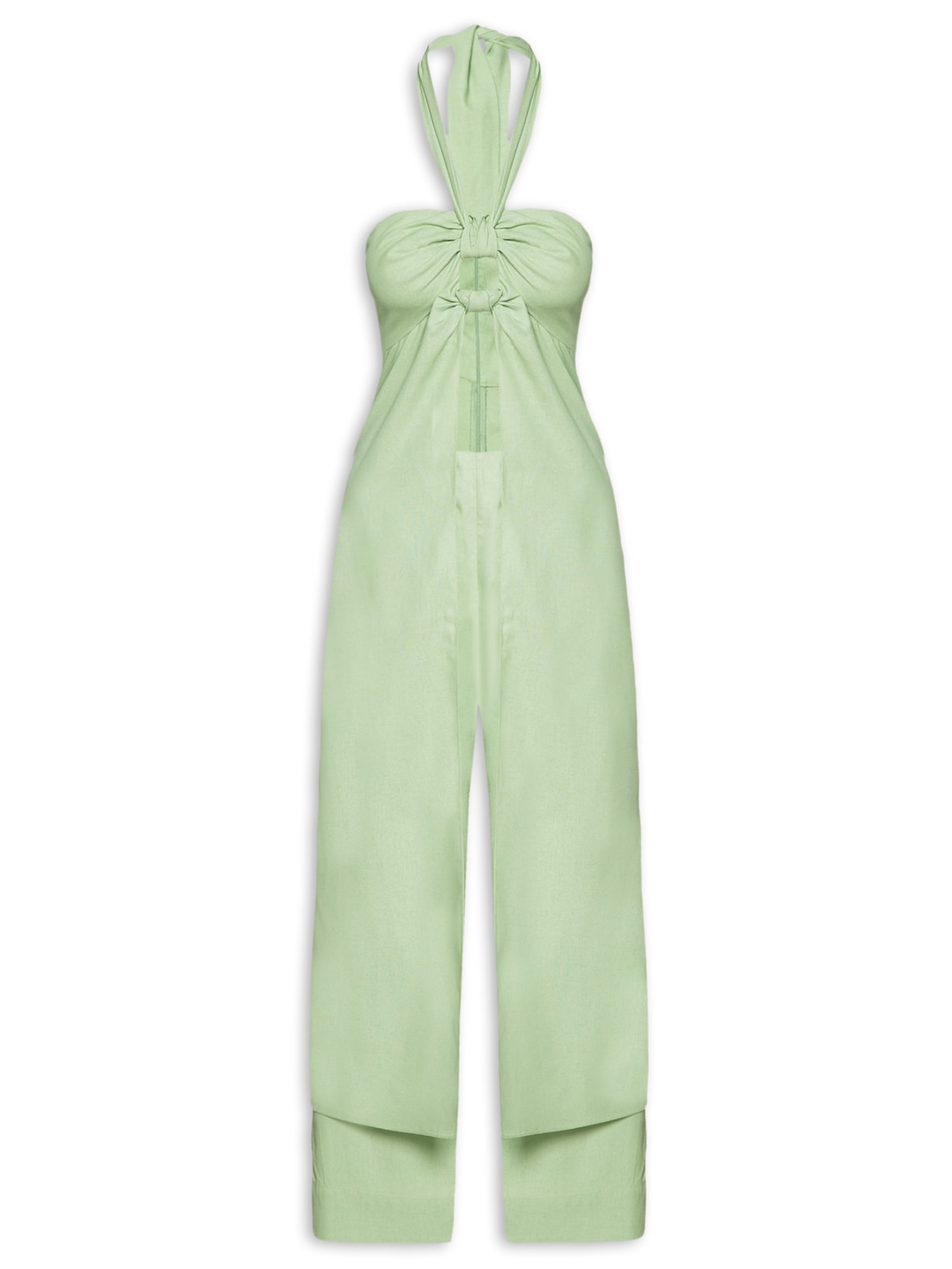 Macacão Feminino Linho Duplo Nó Frente - Verde