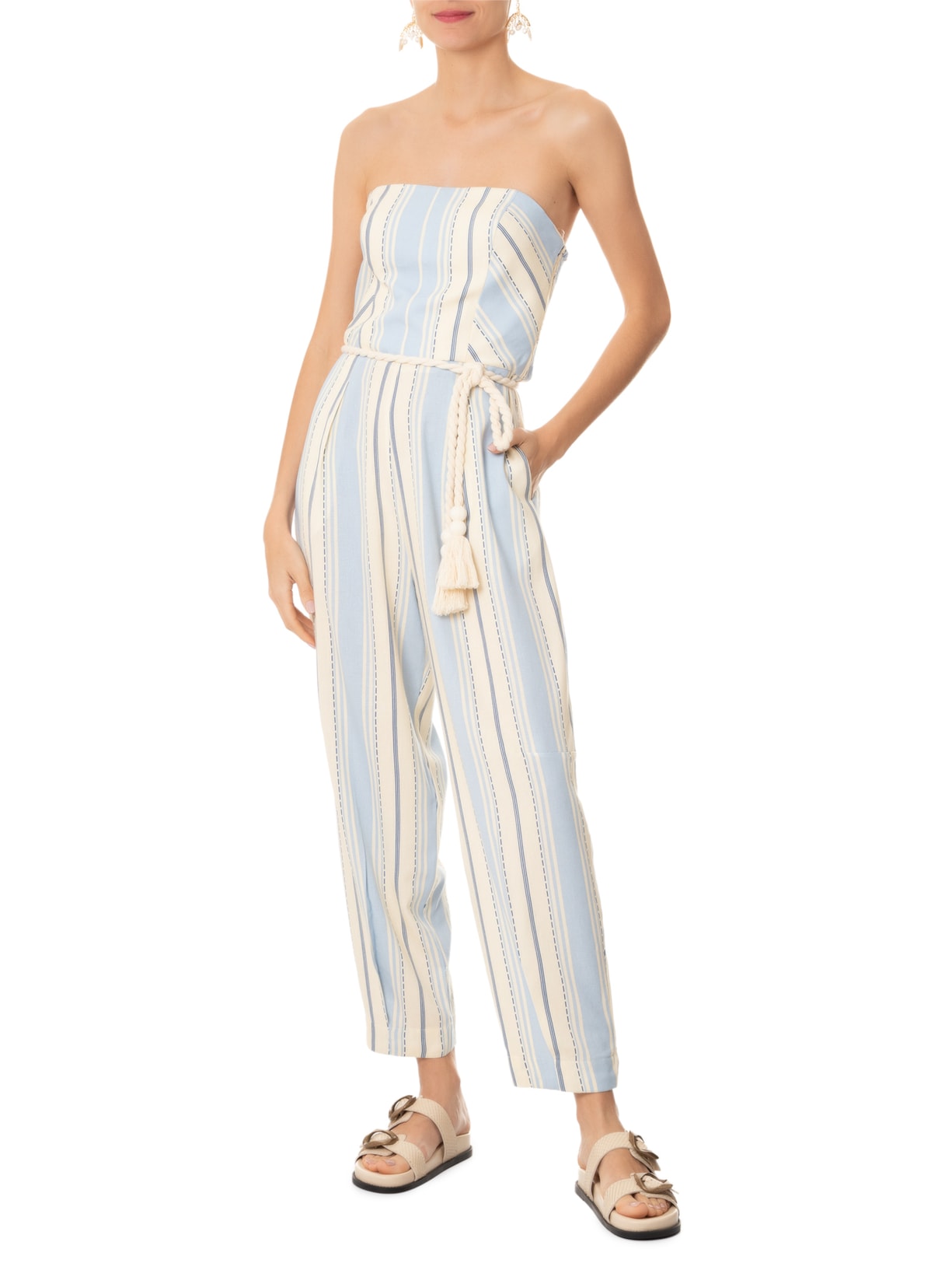 Macacão Feminino Linho Estampa Descanso Azul Dress To