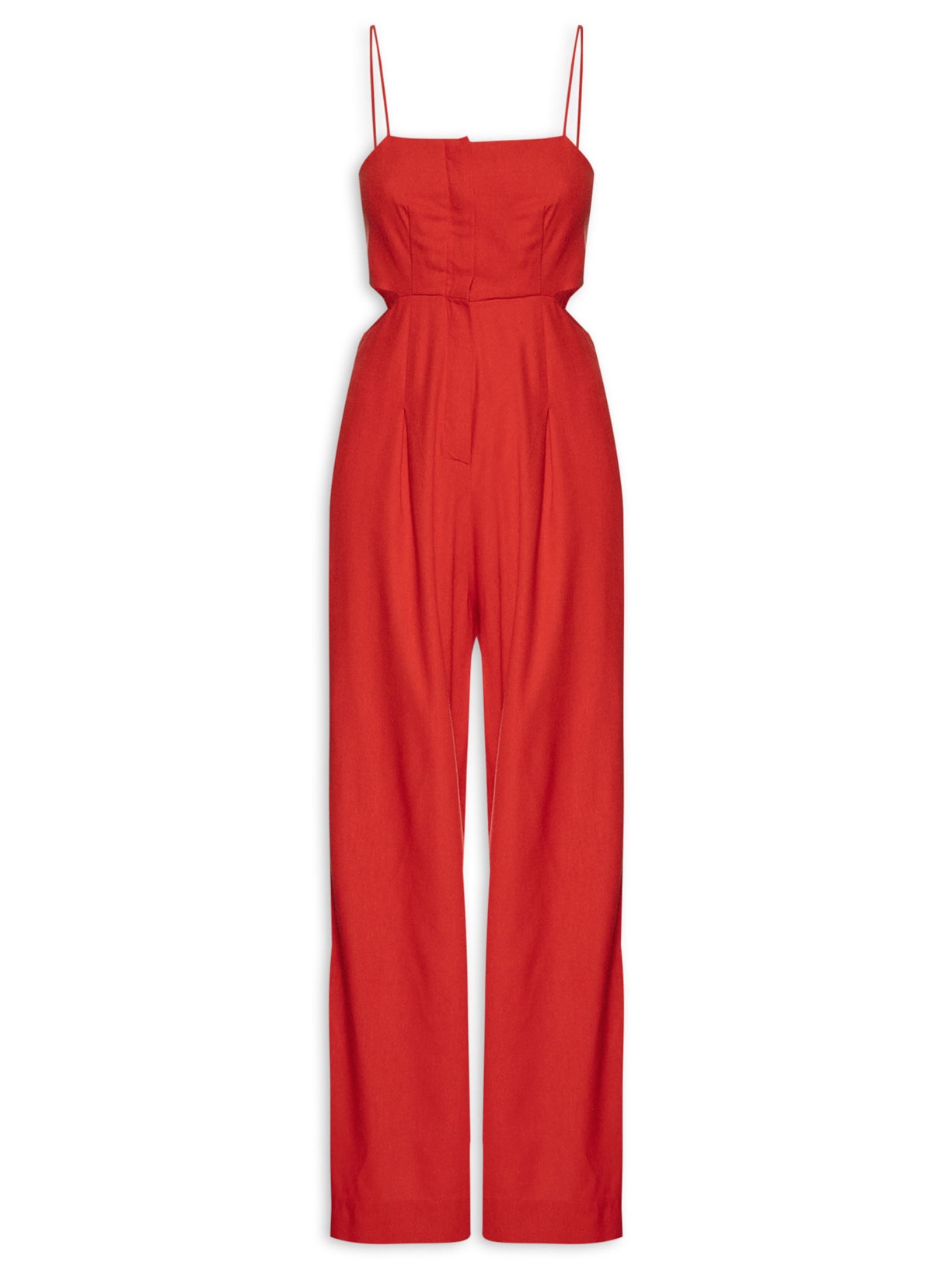 Macacão Feminino Linho Lateral Vazada - Vermelho