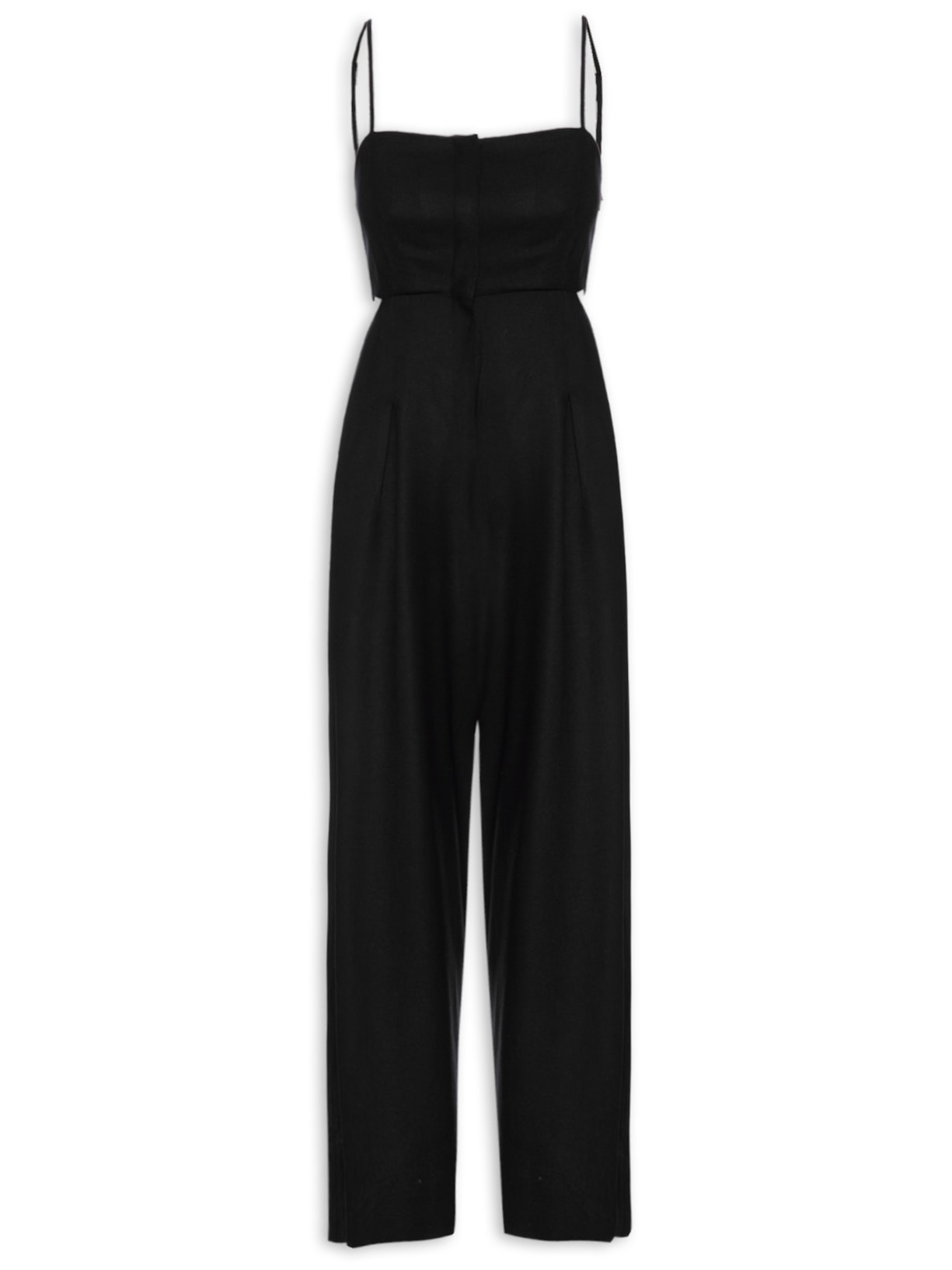 Macacão Feminino Linho Lateral Vazado - Preto