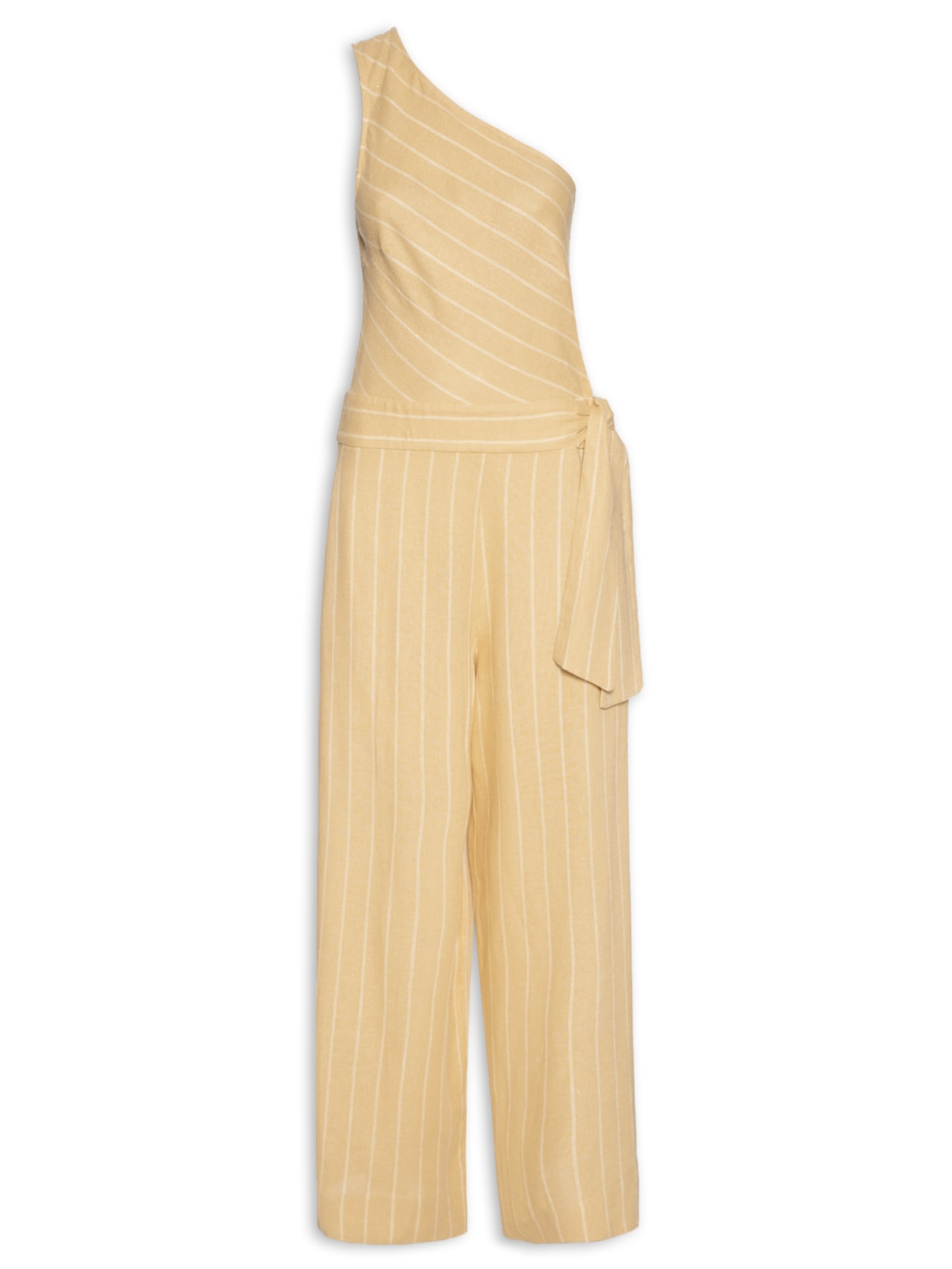 Macacão Feminino Linho Listrado - Bege