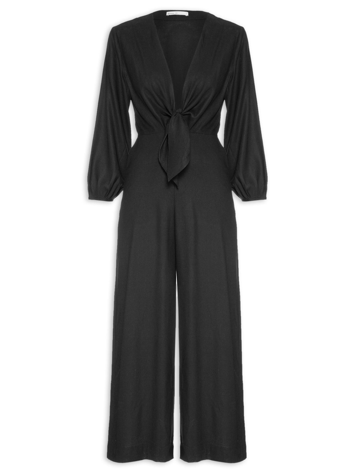 Macacão Feminino Linho Nó Frente - Preto