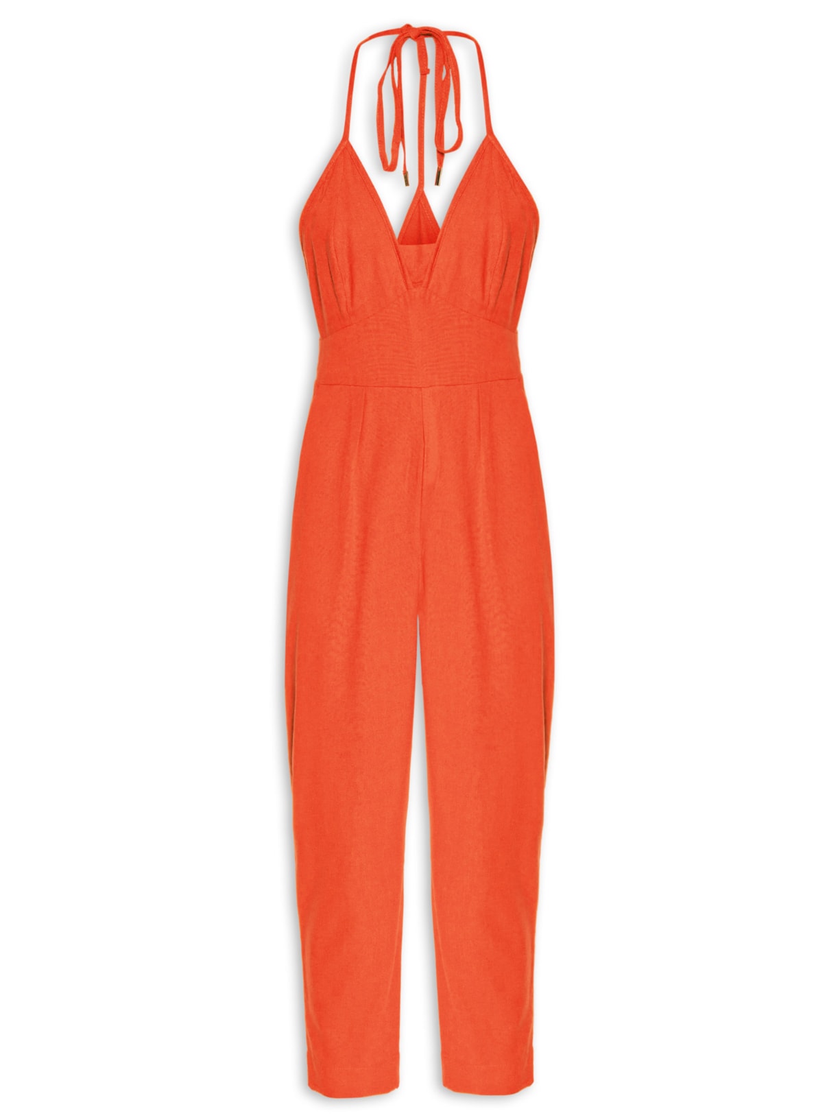 Macacão Feminino Linho Recorte Busto - Vermelho