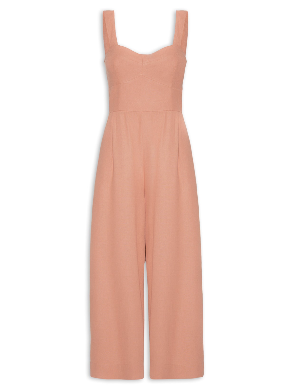 Macacão Feminino Linho Recortes Busto - Marrom