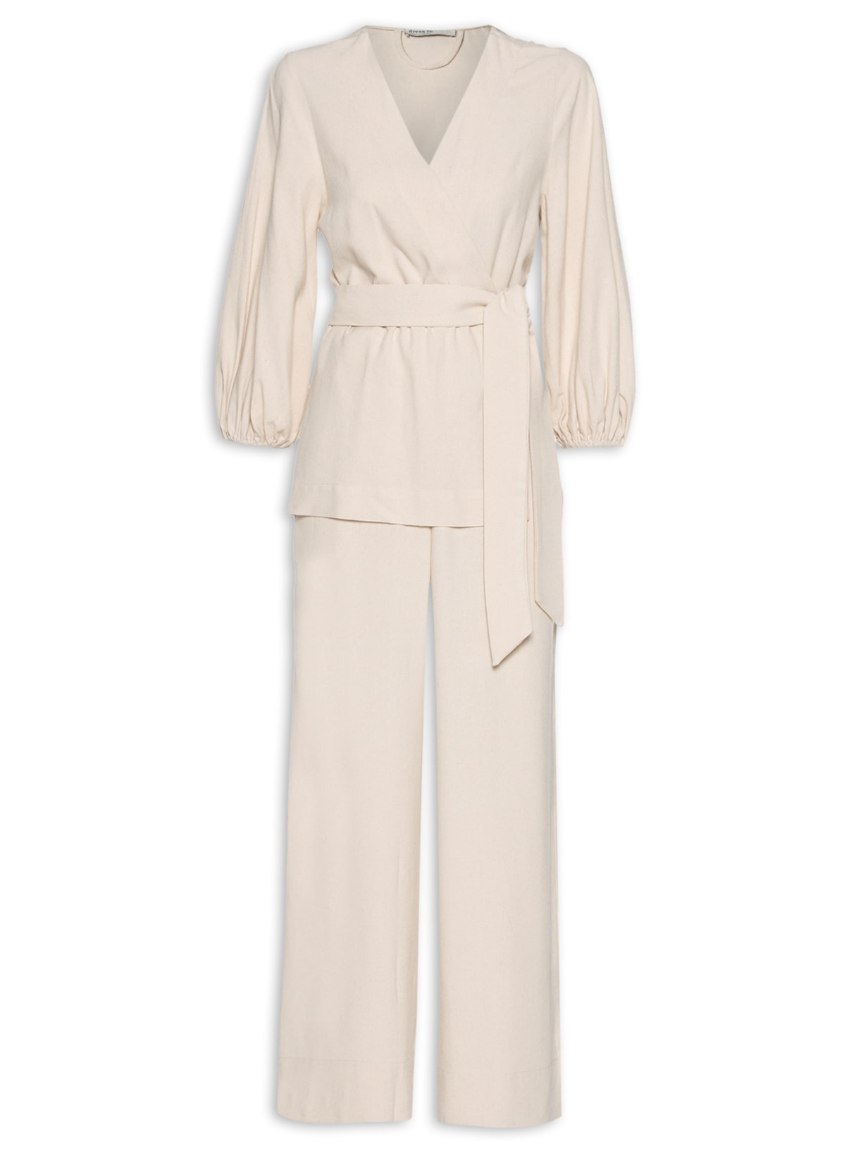 Macacão Feminino Linho Transpasse Kimono - Bege