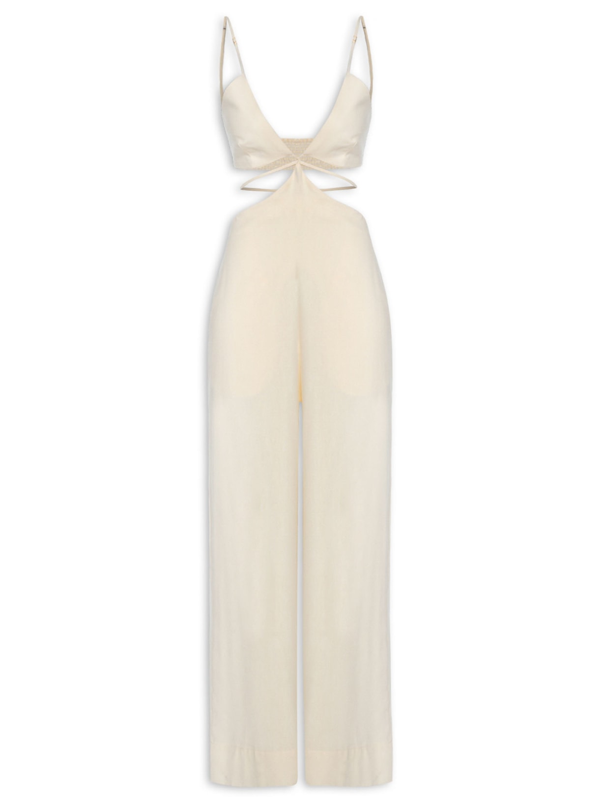 Macacão Feminino Linho Vazado Lateral - Off White