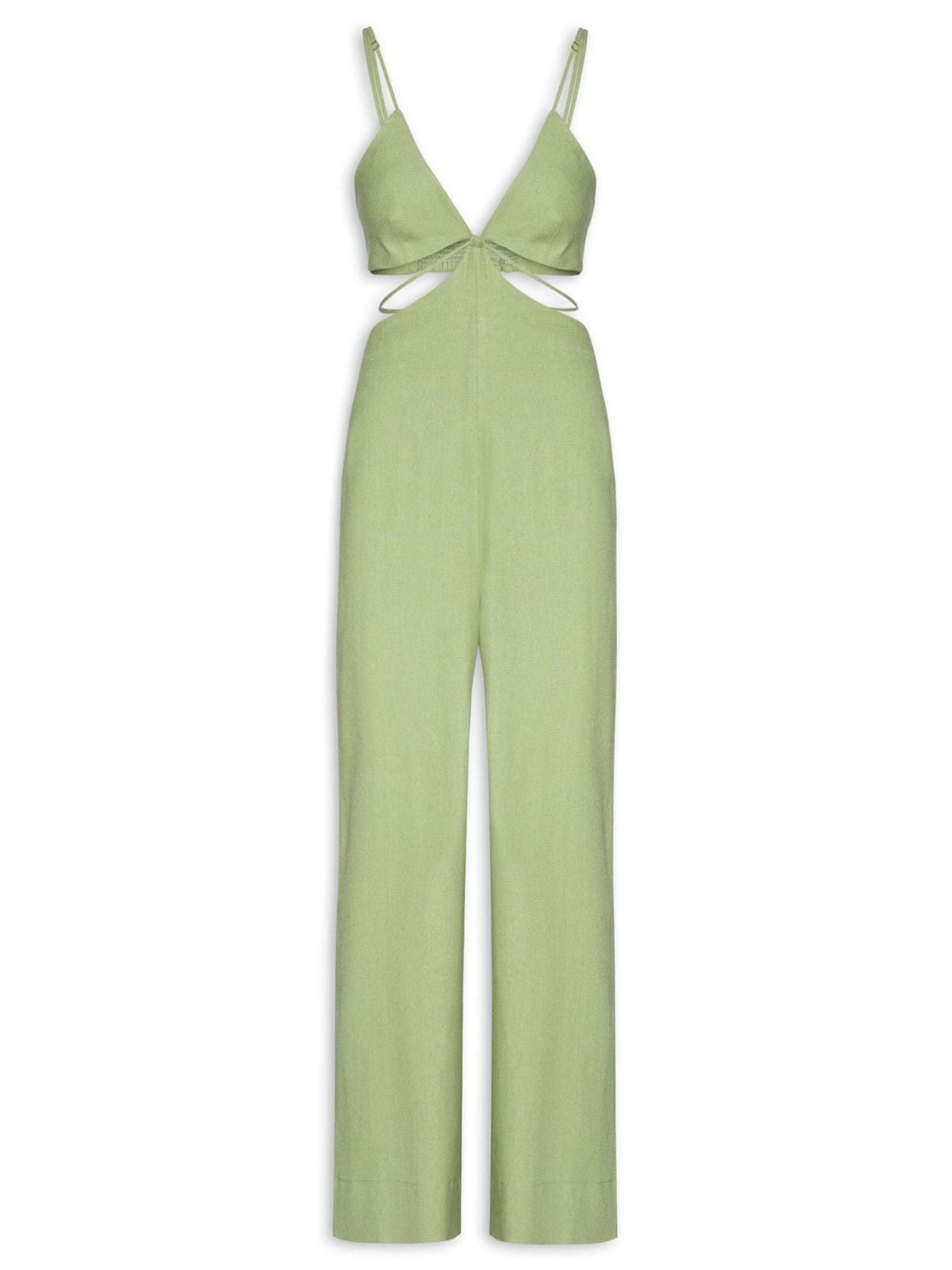 Macacão Feminino Linho Vazado Lateral - Verde