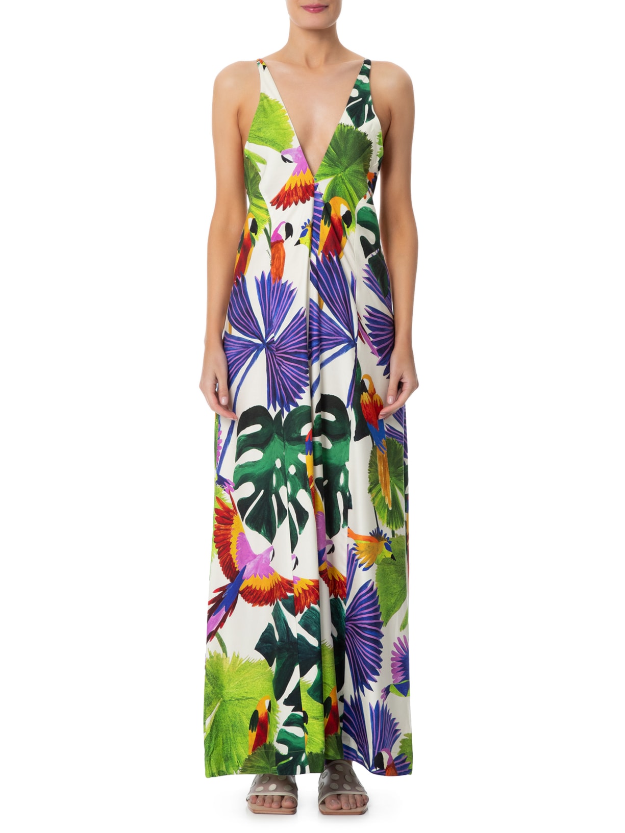 Macacão Feminino Longo Pássaros Pintados Azul Farm