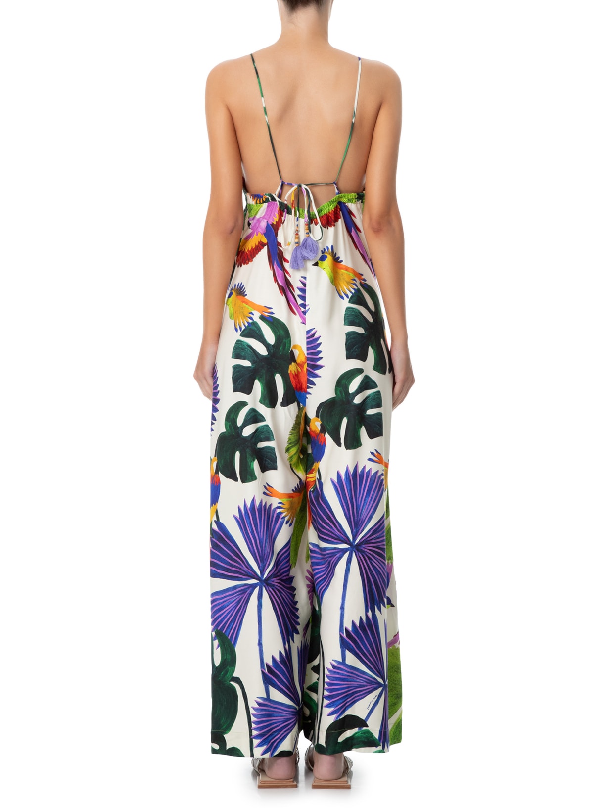 Macacão Feminino Longo Pássaros Pintados Azul Farm