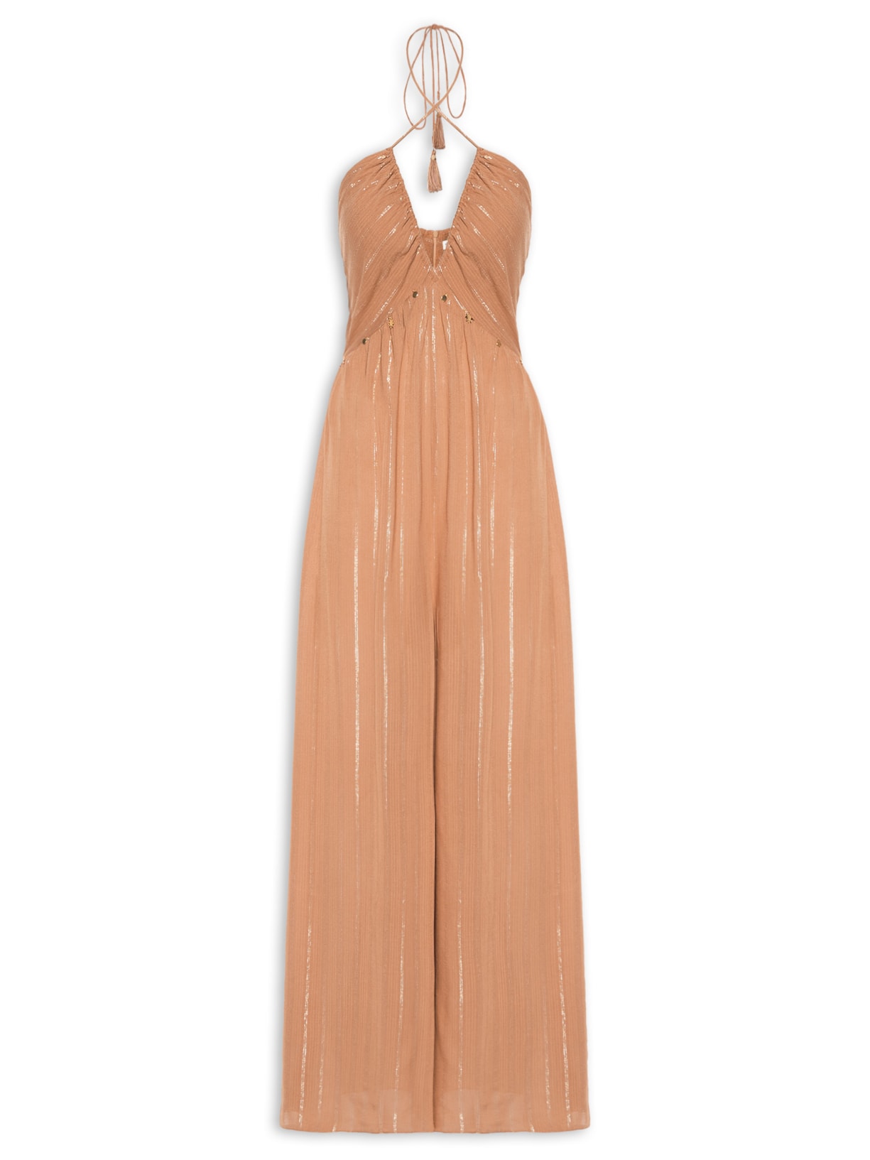 Macacão Feminino Luréx Busto Franzido Marrom Dress To