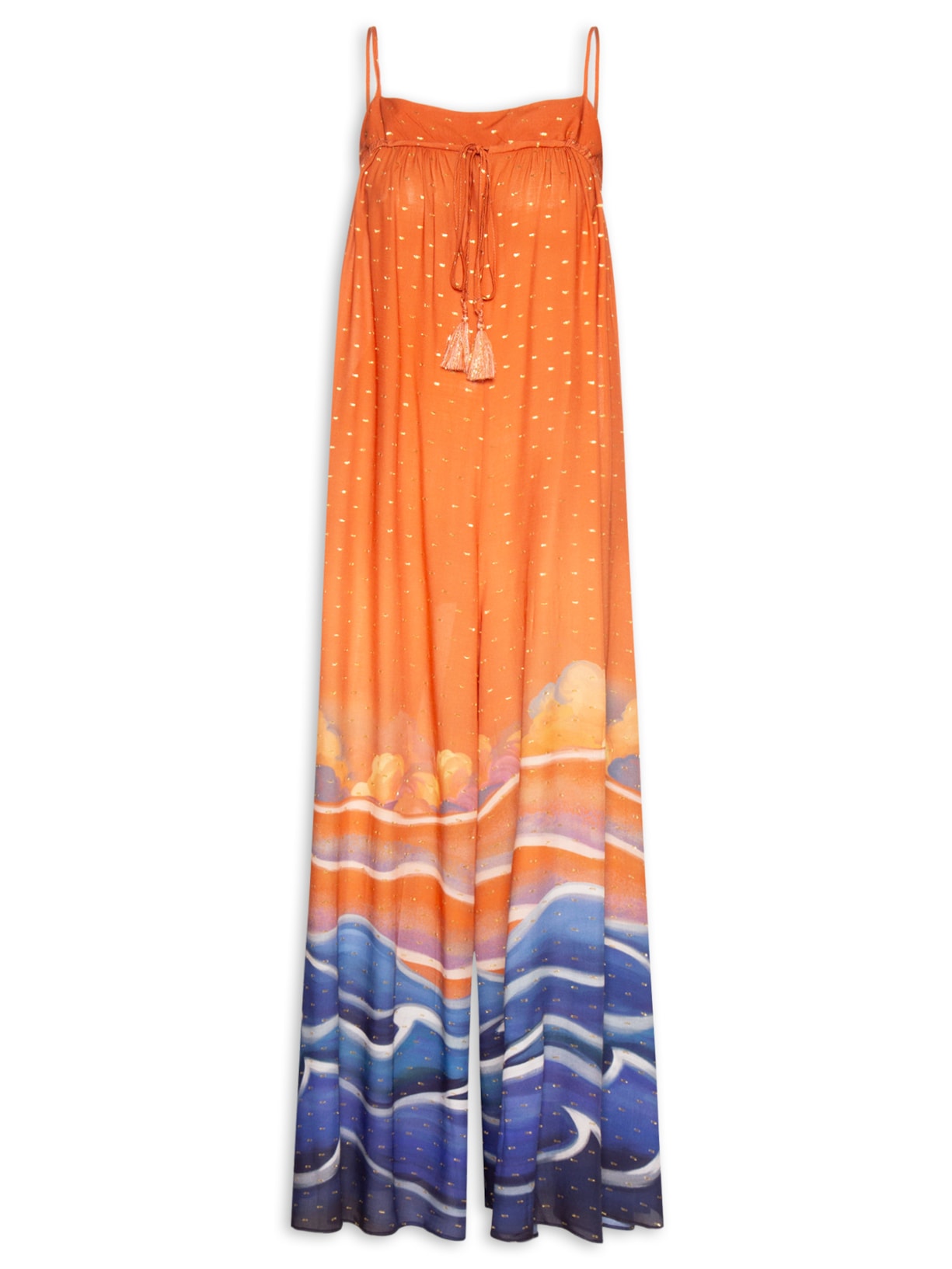 Macacão Feminino Lurex Estampa Maré Alta - Laranja