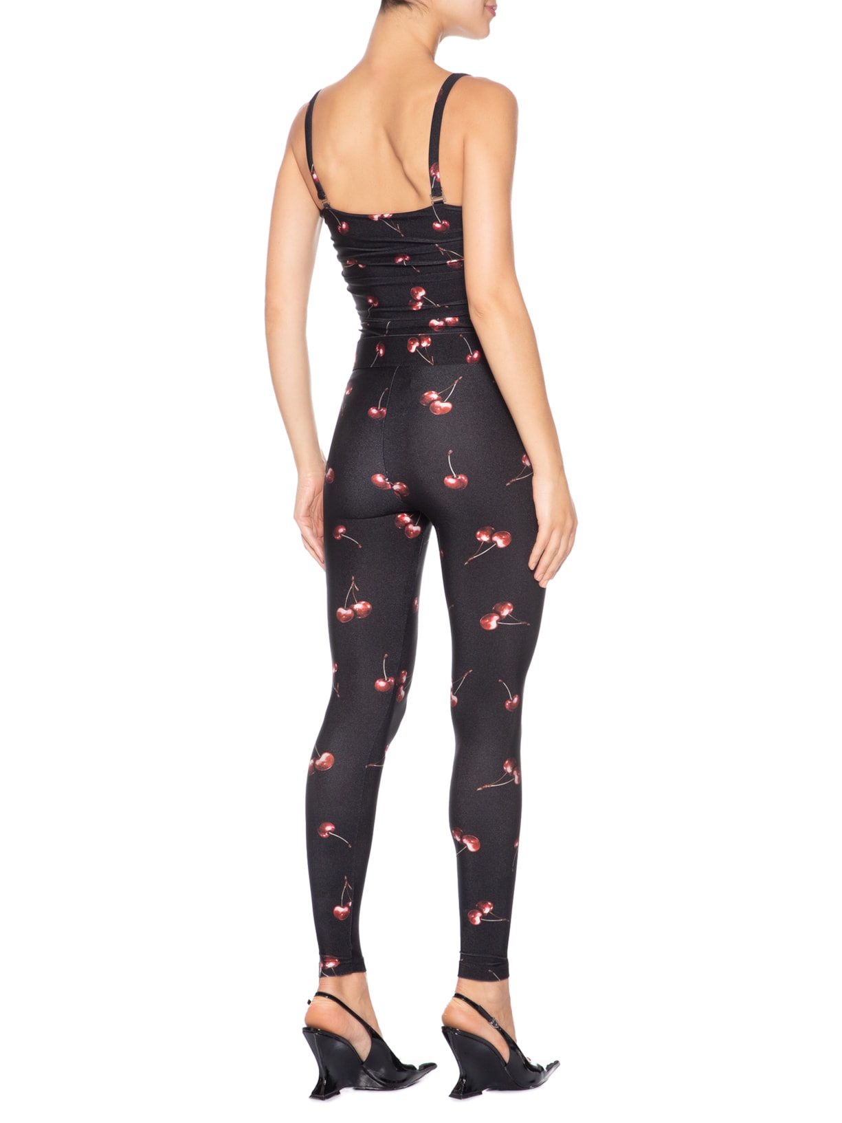 Macacão Feminino Lycra Estampado Bardot Cherry Preto Forlegs