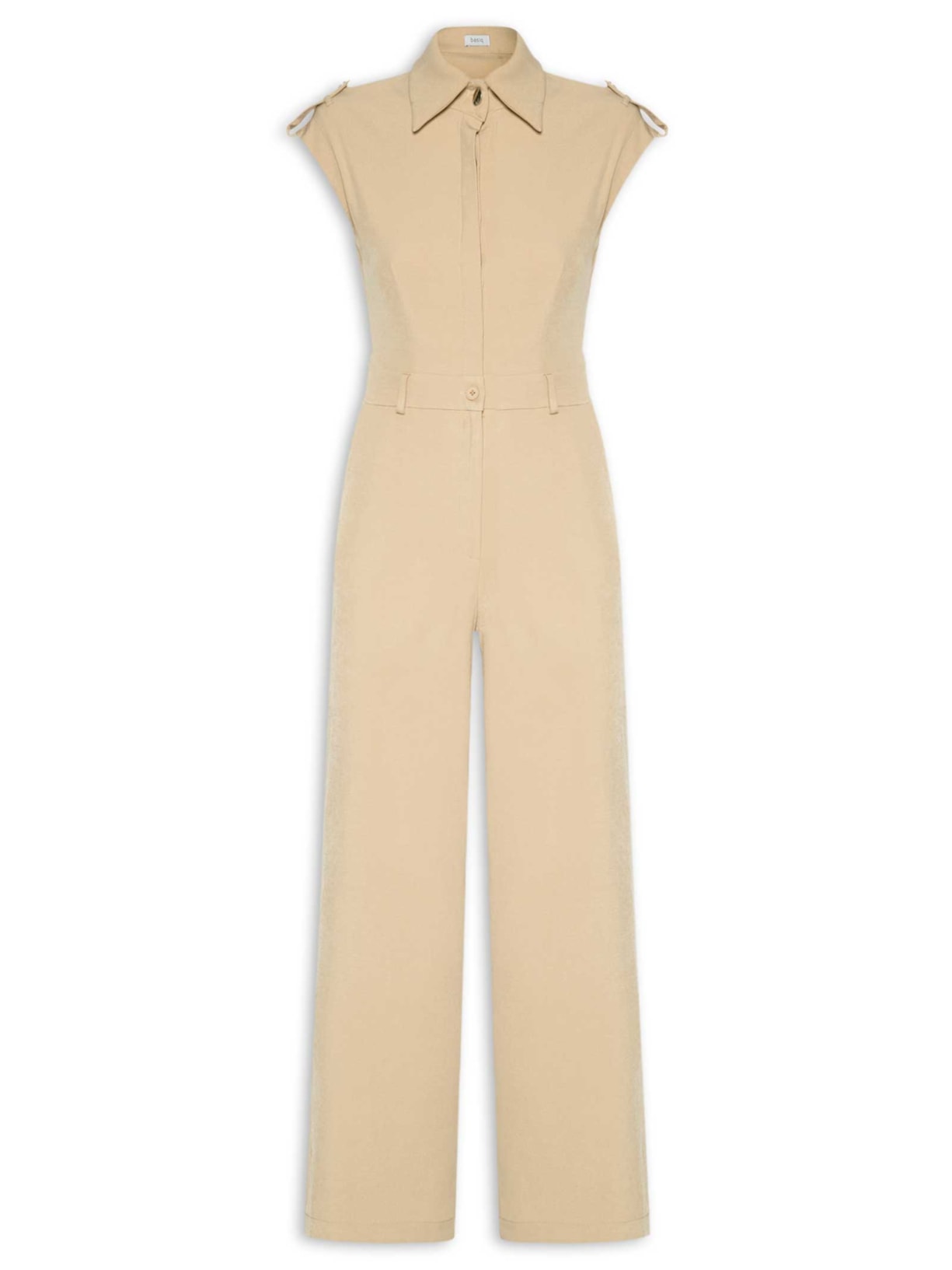 Macacão Feminino Manga Curta - Bege