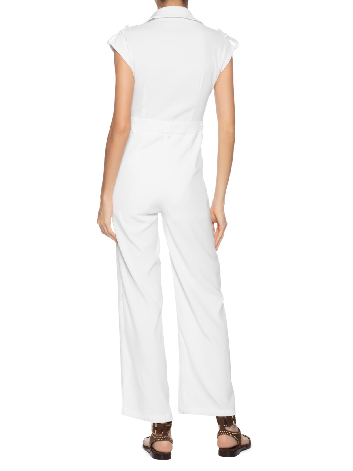 Macacão Feminino Manga Curta Branco Basiq