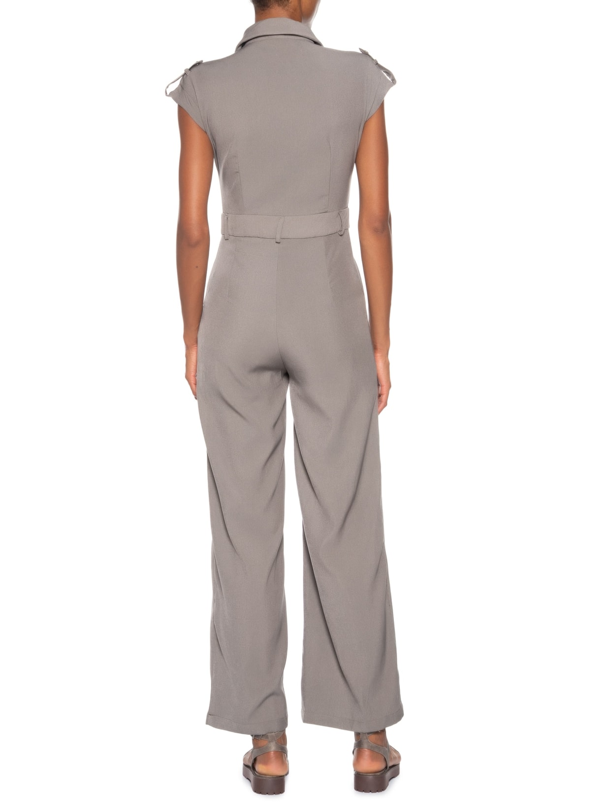 Macacão Feminino Manga Curta Cinza Basiq