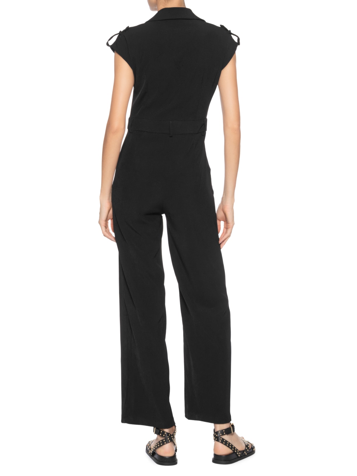 Macacão Feminino Manga Curta Preto Basiq