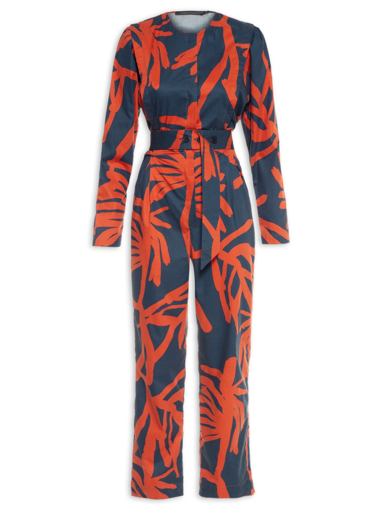 Macacão Feminino Manga Gigot Pregas - Azul