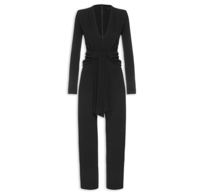 Macacão Feminino Manga Longa Decote Torcido - Preto 