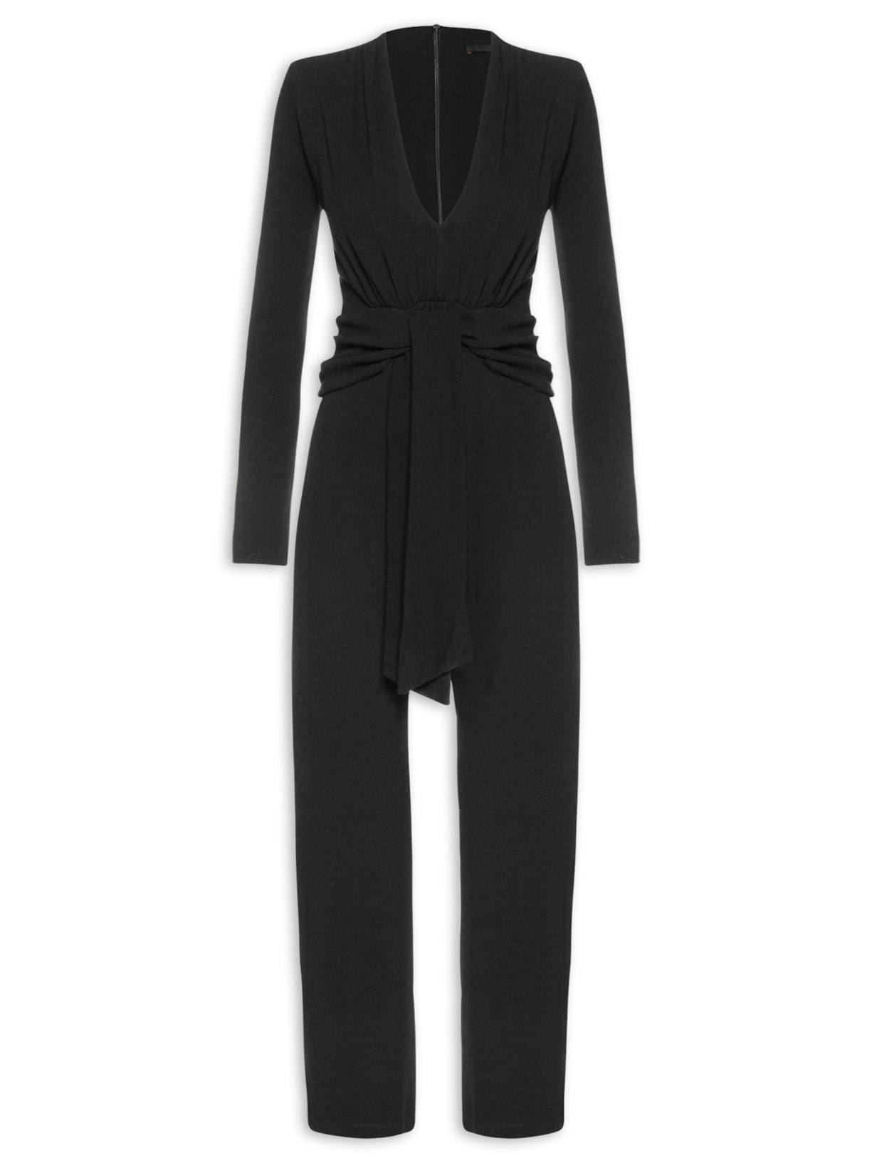 Macacão Feminino Manga Longa Decote Torcido - Preto