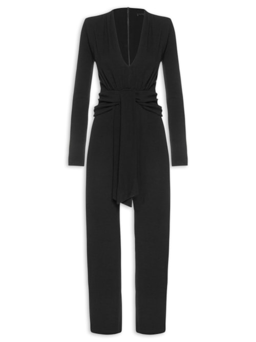 Macacão Feminino Manga Longa Decote Torcido - Preto