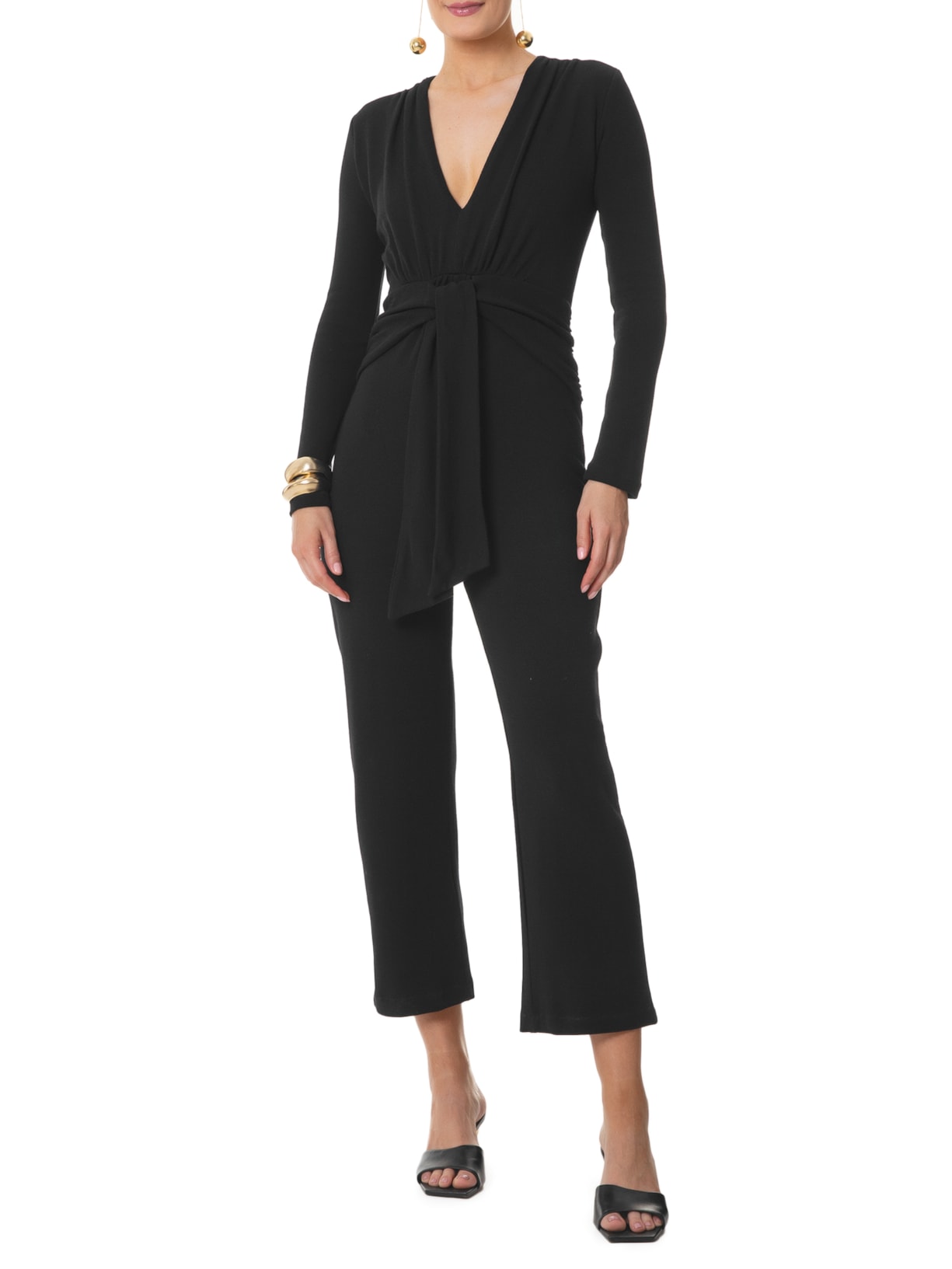 Macacão Feminino Manga Longa Decote Torcido Preto  Animale