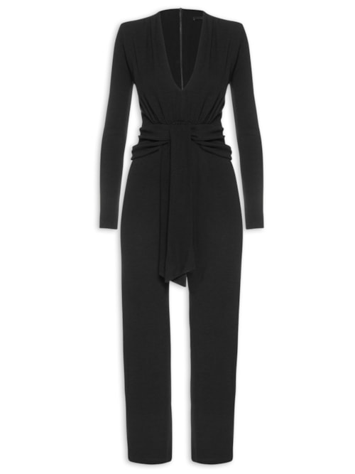 Macacão Feminino Manga Longa Decote Torcido - Preto