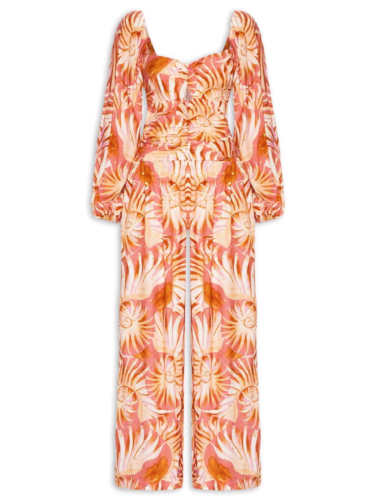 Macacão Feminino Manga Mar De Conchas  Rosa Farm