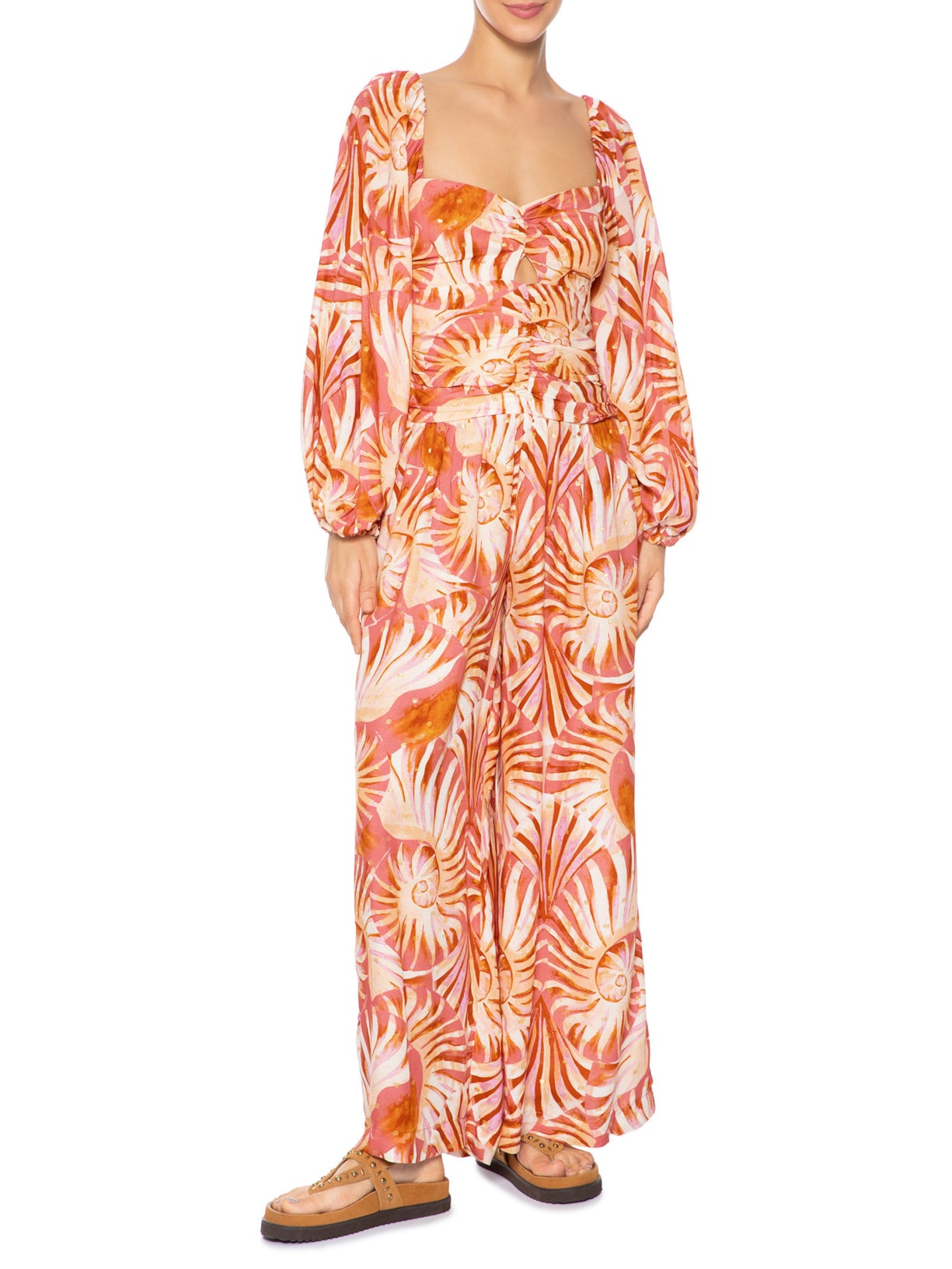 Macacão Feminino Manga Mar De Conchas  Rosa Farm