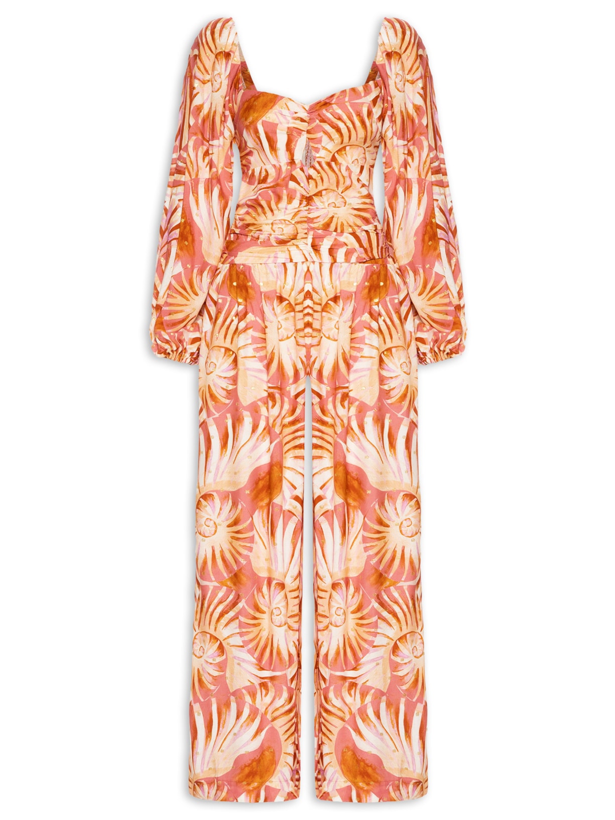 Macacão Feminino Manga Mar De Conchas - Rosa