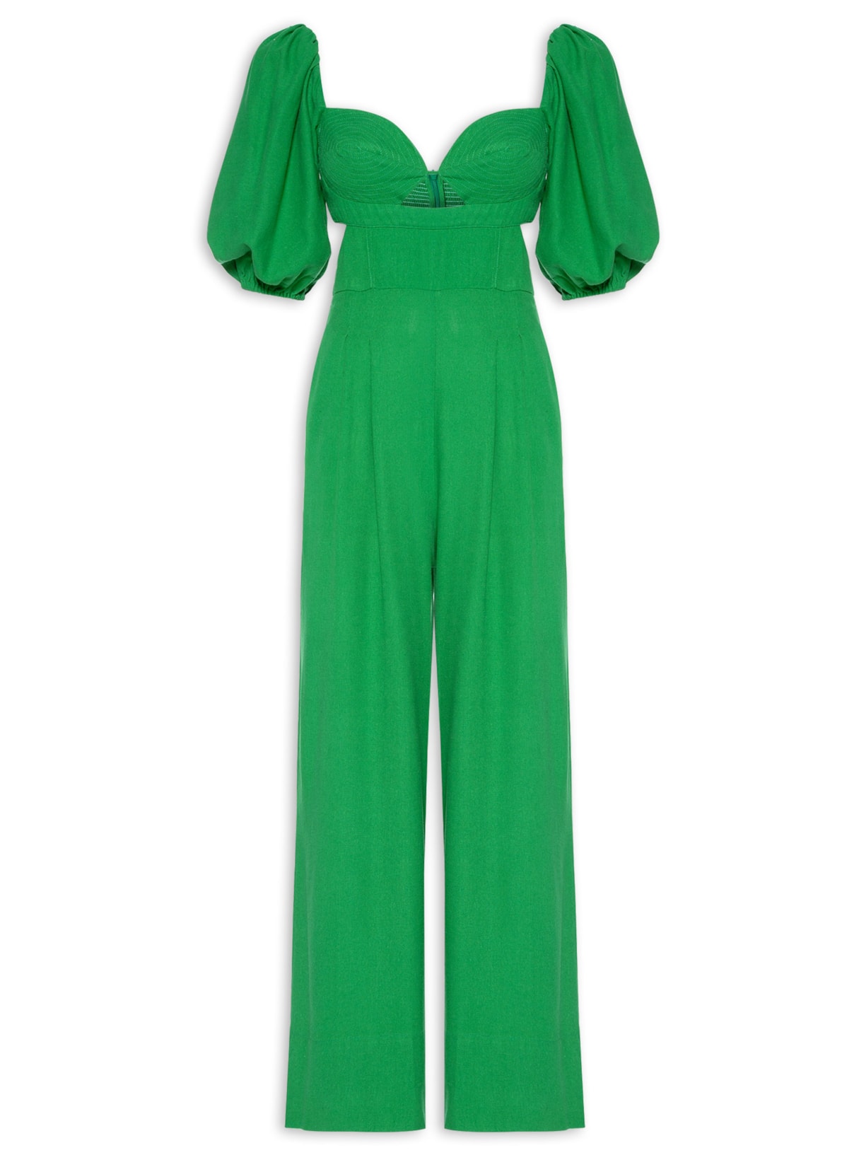 Macacão Feminino Mangas Pesponto - Verde