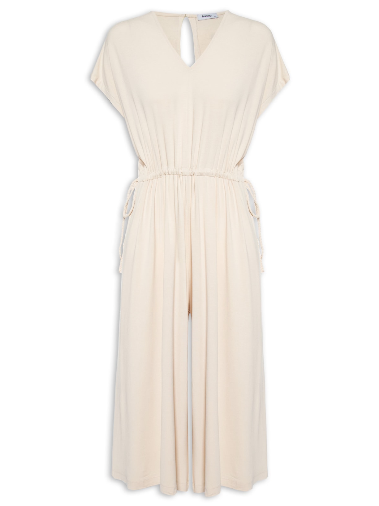 Macacão Feminino Midi Com Ajuste Na Cintura - Bege