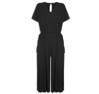 Macacão Feminino Midi Com Ajuste Na Cintura - Preto