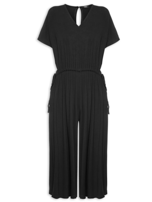 Macacão Feminino Midi Com Ajuste Na Cintura - Preto