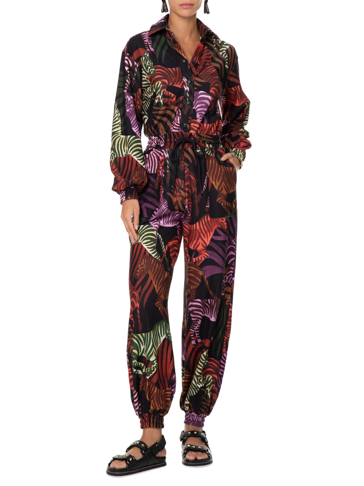 Macacão Feminino Moletom Zebras Preto  Farm