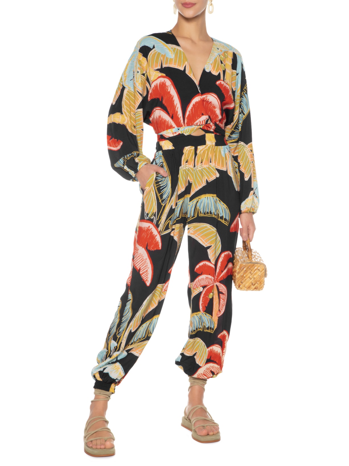 Macacão Feminino Noite Coqueiro Preto Farm