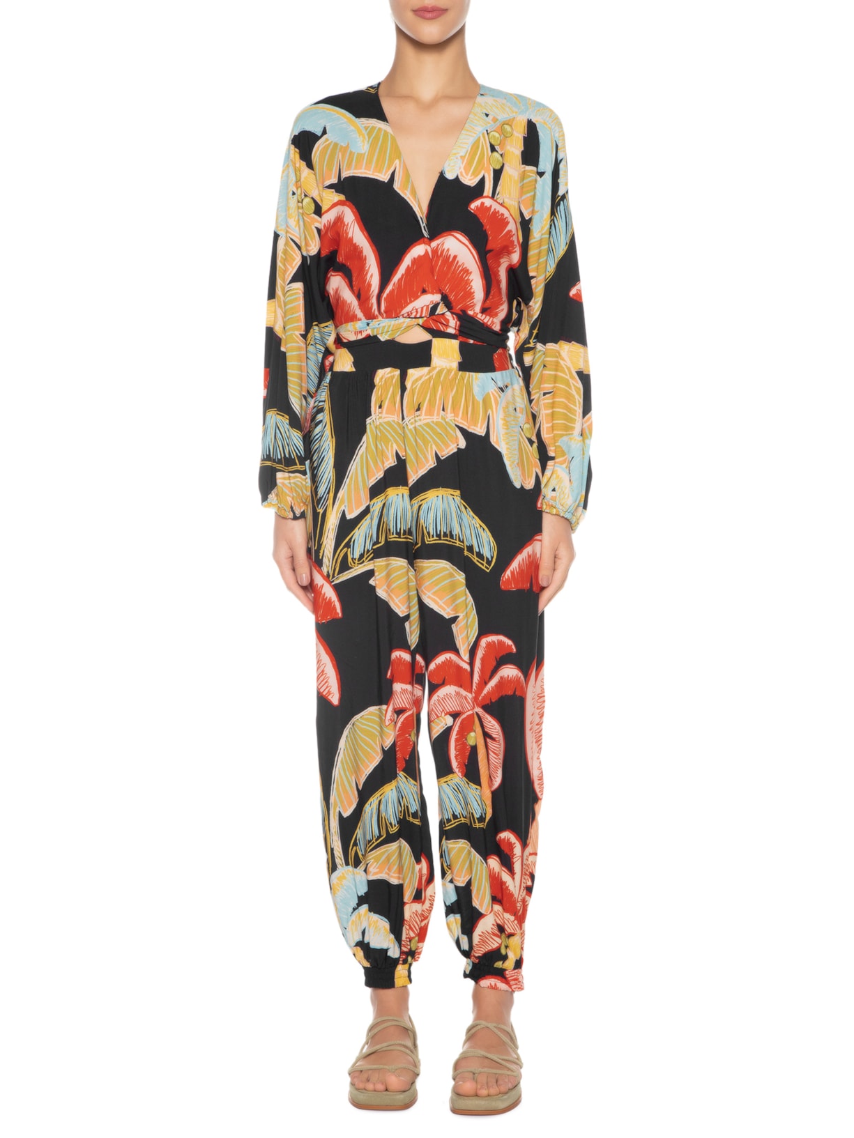 Macacão Feminino Noite Coqueiro Preto Farm