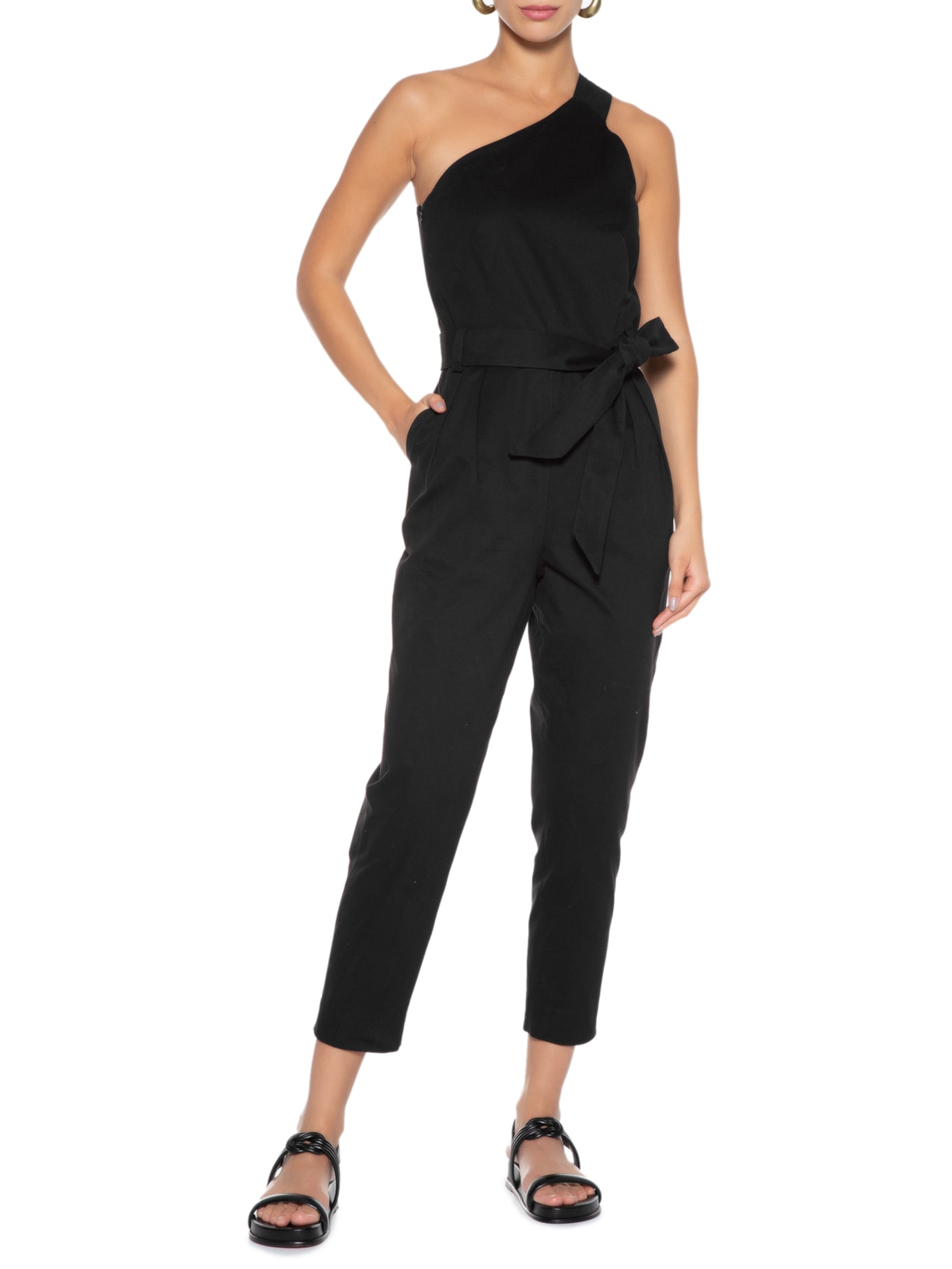 Macacão Feminino Ombro único Preto Andrea Marques