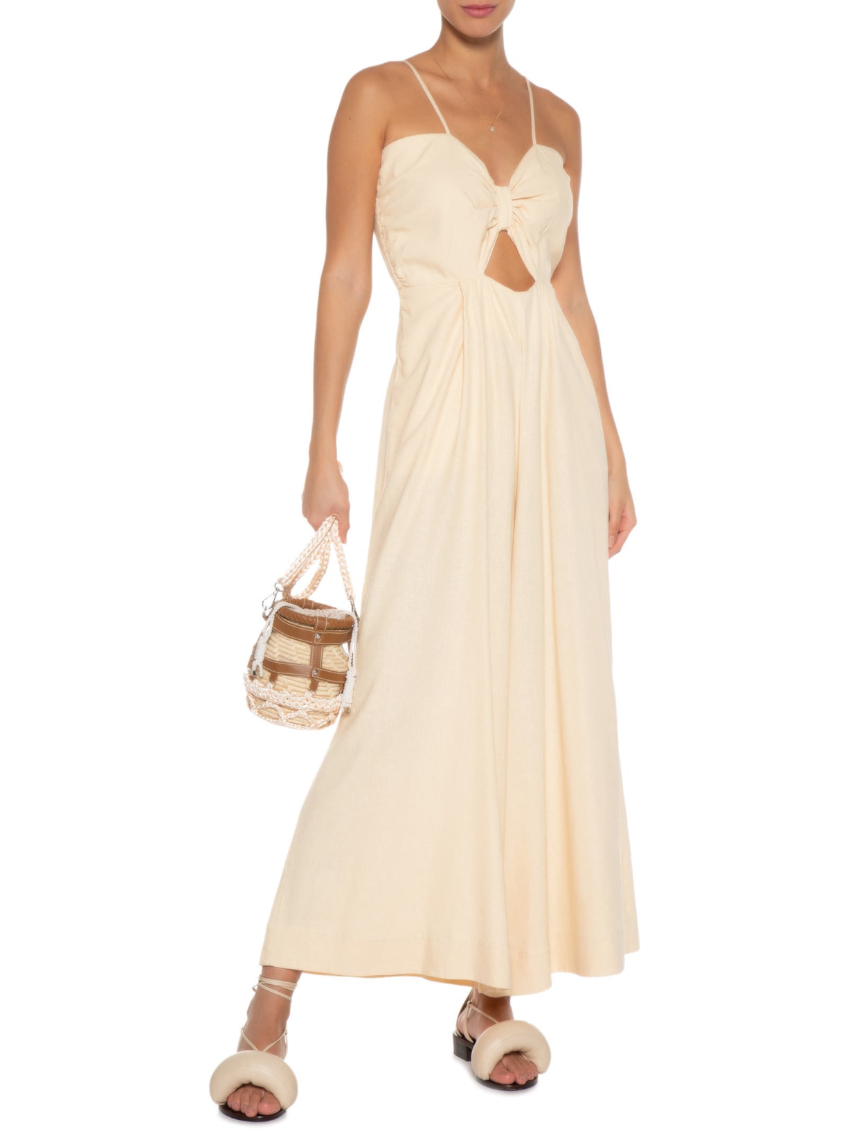 Macacão Feminino Pantalona Amarração Bege Farm