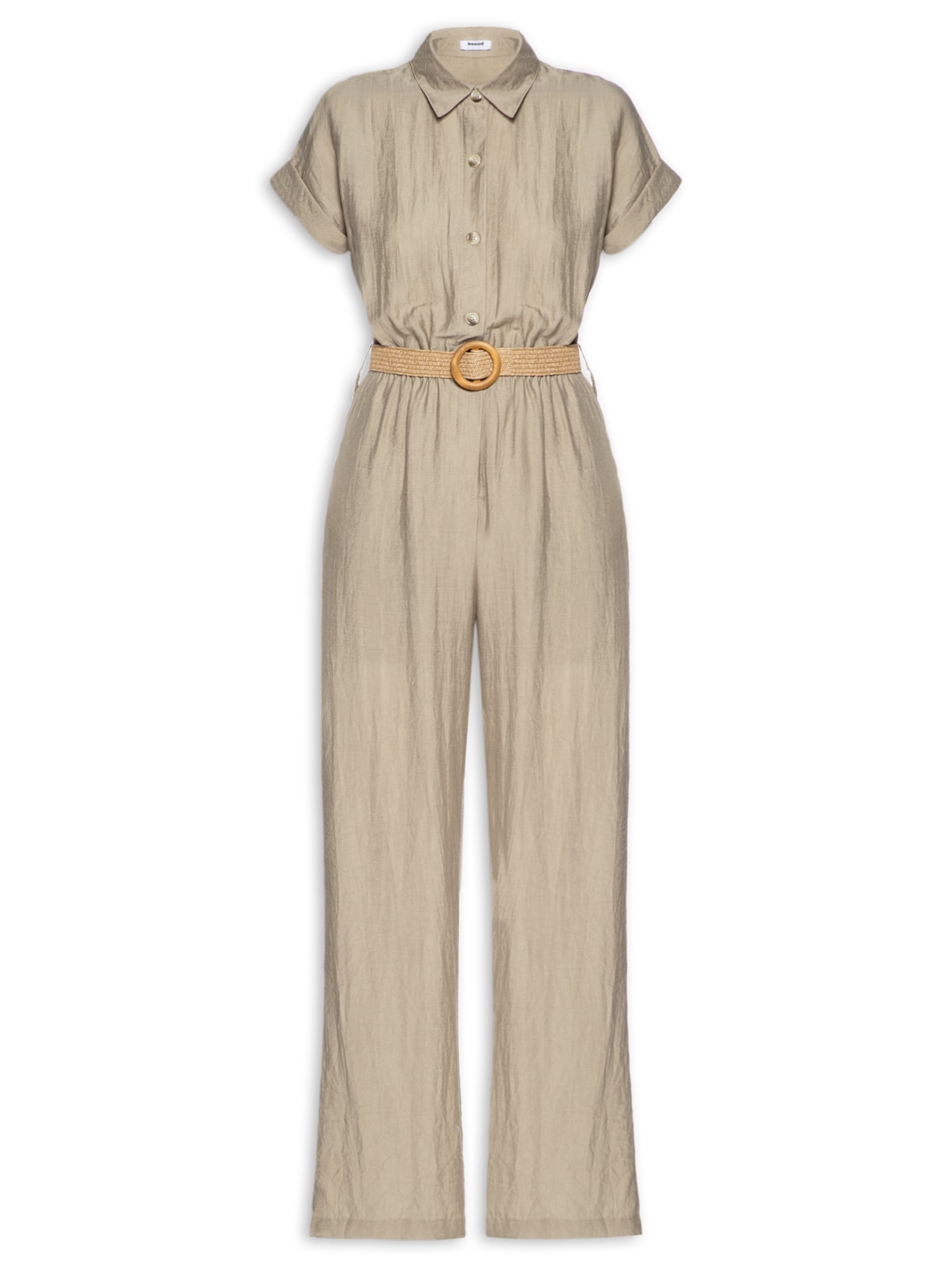 Macacão Feminino Pantalona Com Cinto - Bege