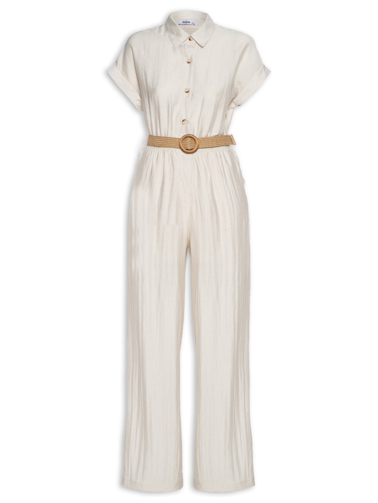 Macacão Feminino Pantalona Com Cinto - Off White