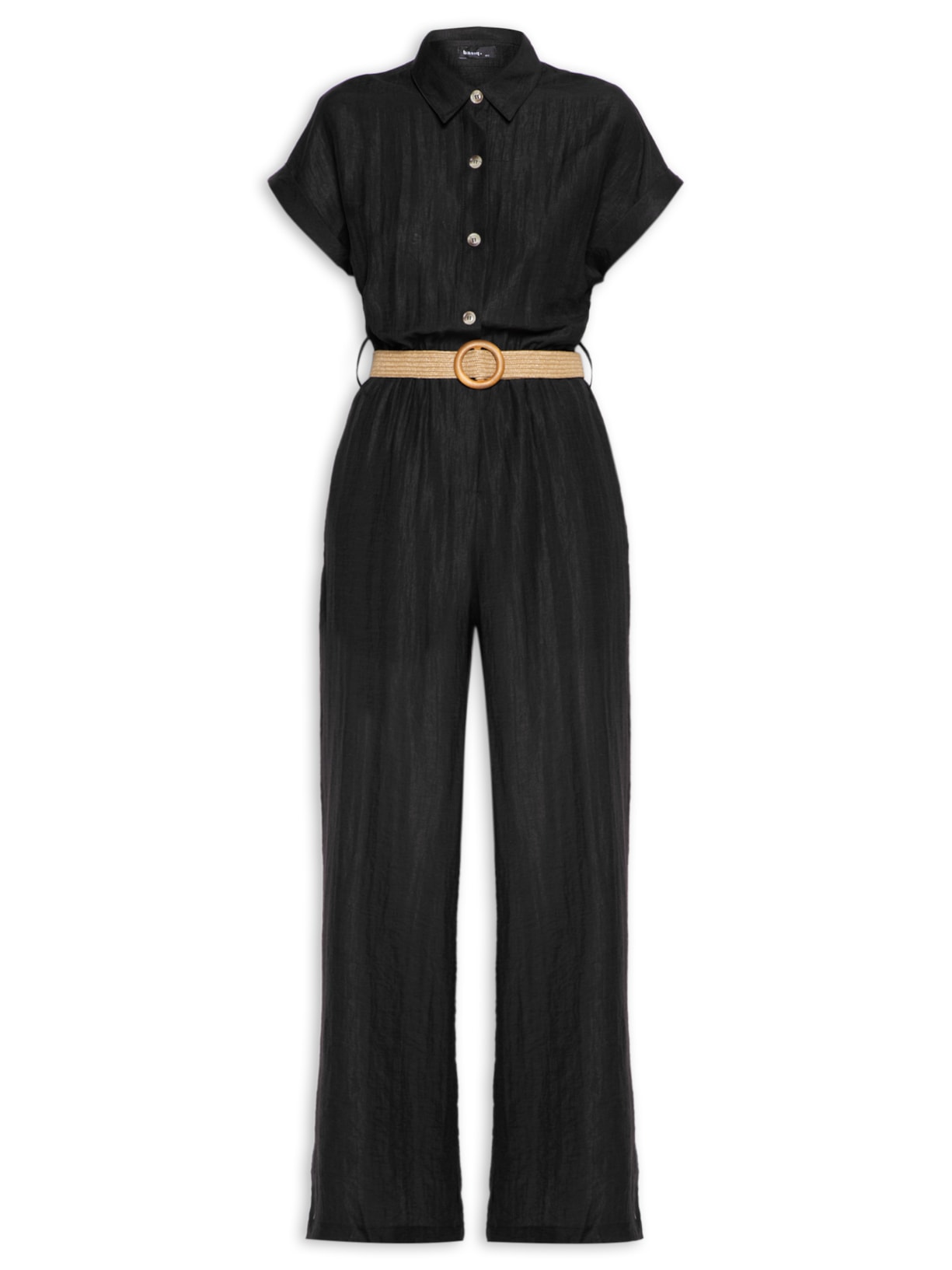 Macacão Feminino Pantalona Com Cinto - Preto